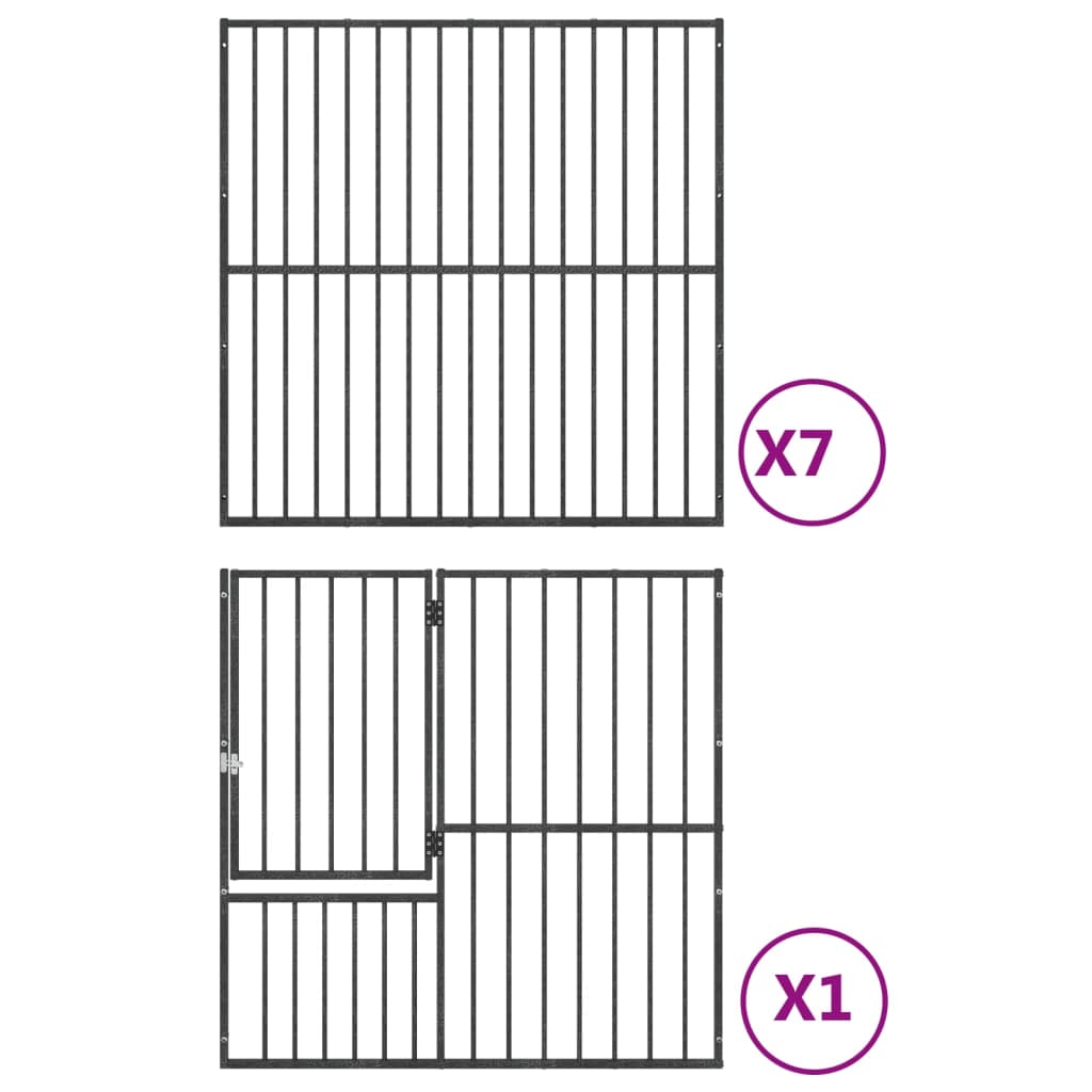Hundelaufstall 8-tlg. Schwarz Verzinkter Stahl