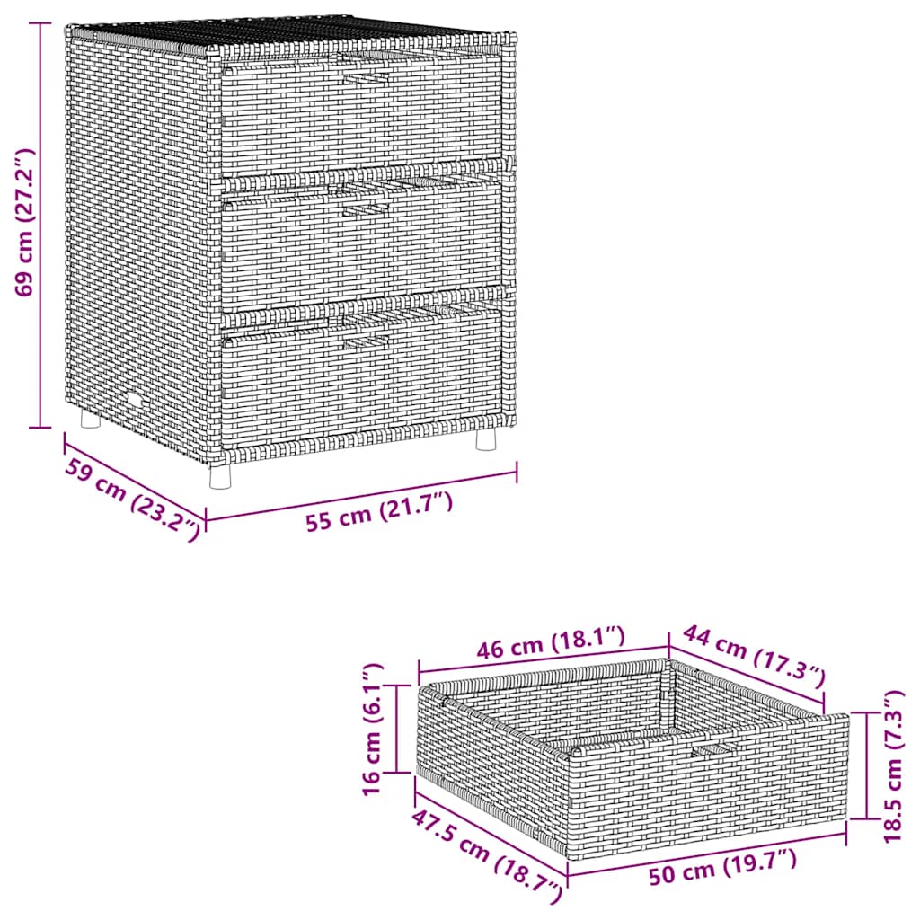 Gartenschrank Schwarz 55x59x69 cm Poly Rattan