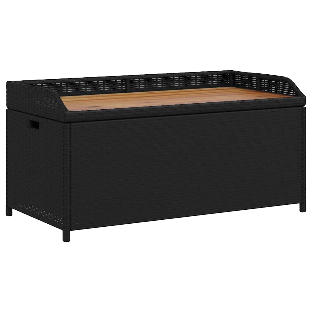 Bank mit Stauraum Schwarz 100x50x52 cm Poly Rattan Akazienholz