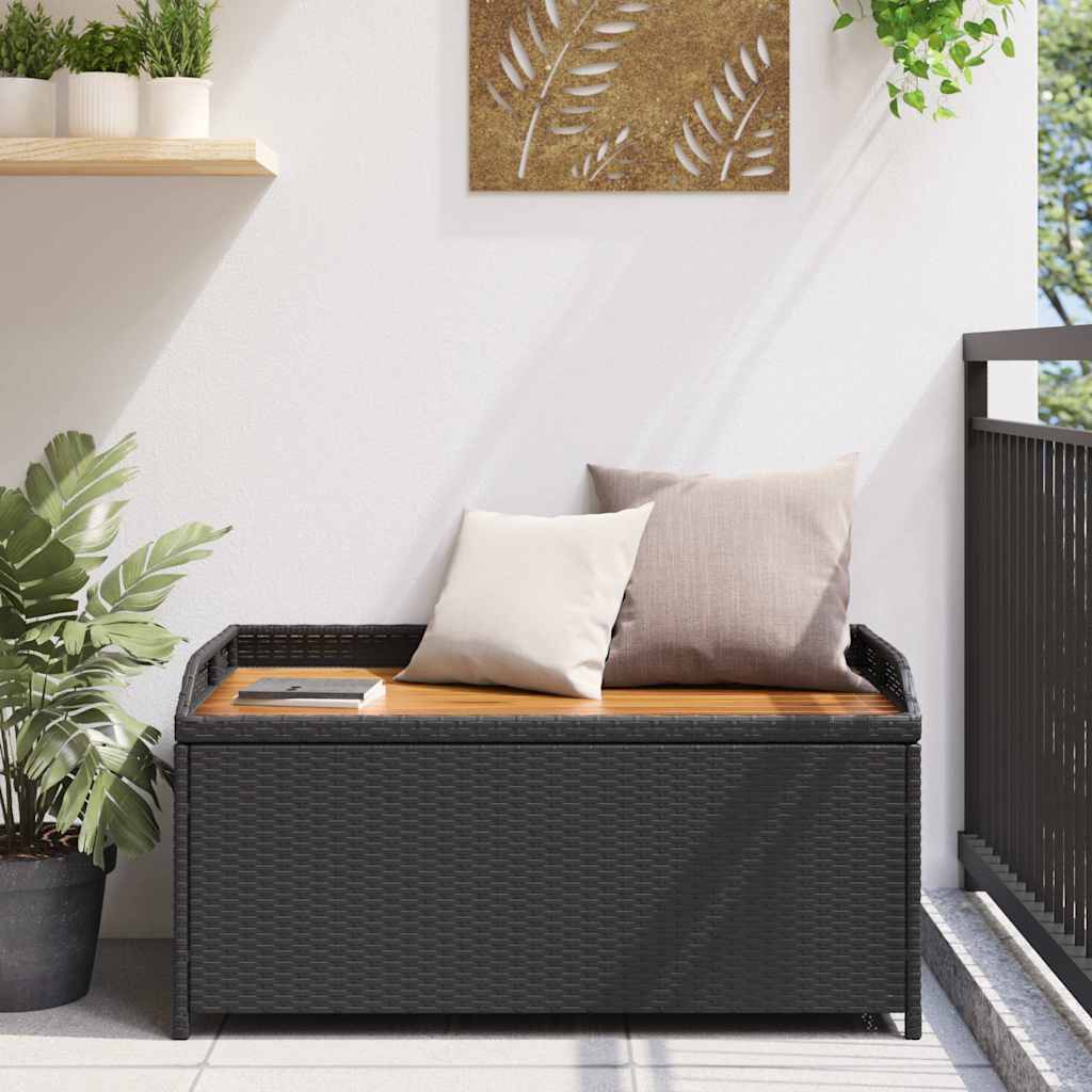 Bank mit Stauraum Schwarz 100x50x52 cm Poly Rattan Akazienholz