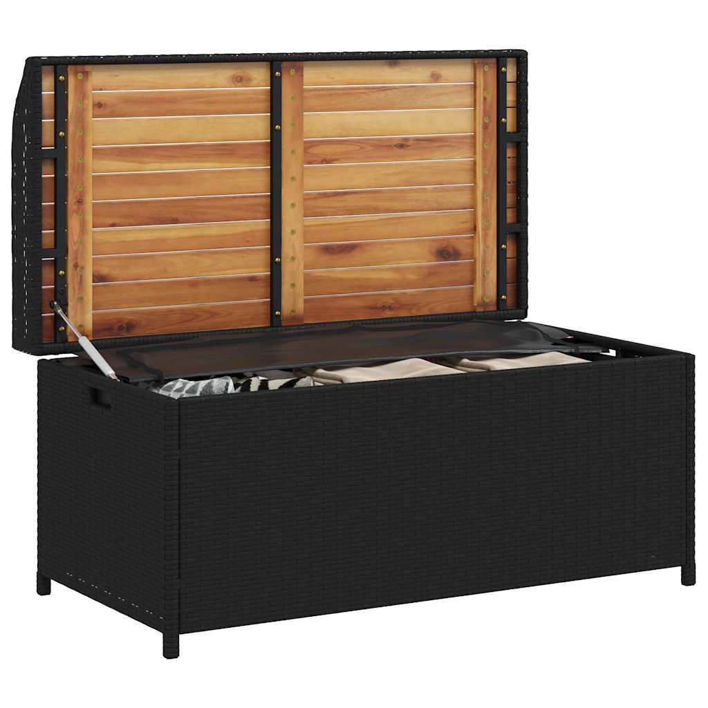 Bank mit Stauraum Schwarz 100x50x52 cm Poly Rattan Akazienholz