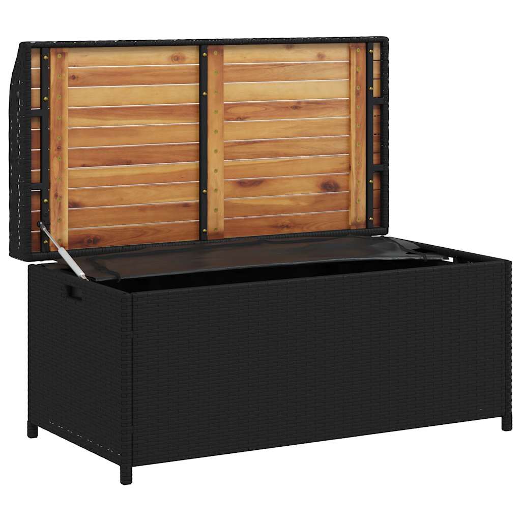 Bank mit Stauraum Schwarz 100x50x52 cm Poly Rattan Akazienholz