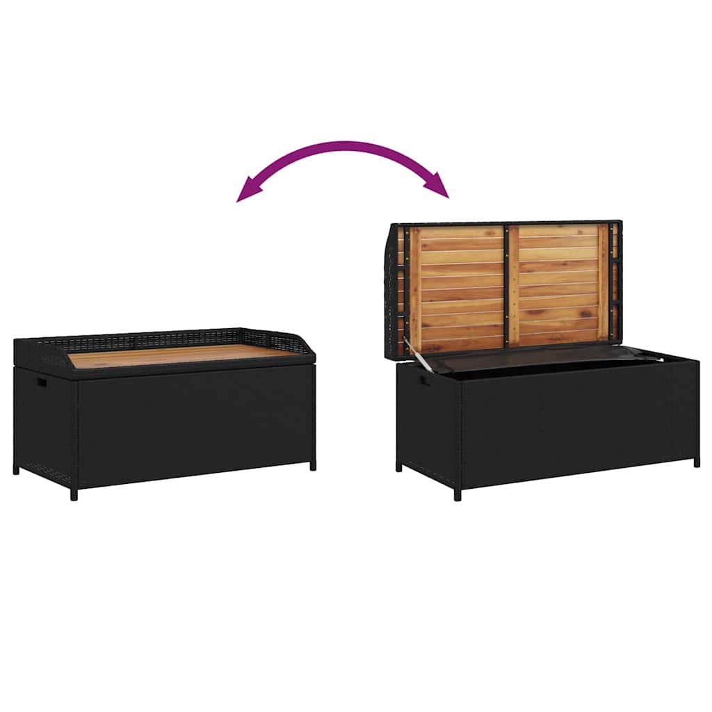 Bank mit Stauraum Schwarz 100x50x52 cm Poly Rattan Akazienholz