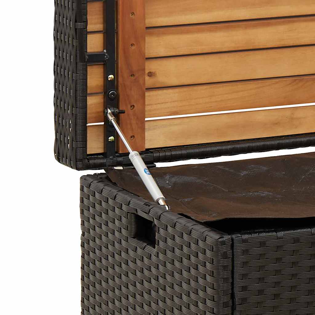Bank mit Stauraum Schwarz 100x50x52 cm Poly Rattan Akazienholz