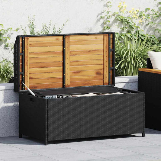 Bank mit Stauraum Schwarz 100x50x52 cm Poly Rattan Akazienholz