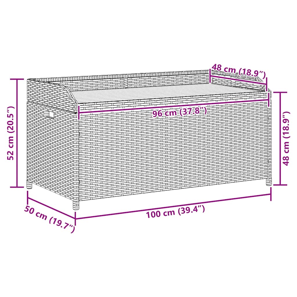 Bank mit Stauraum Grau 100x50x52 cm Poly Rattan Akazienholz