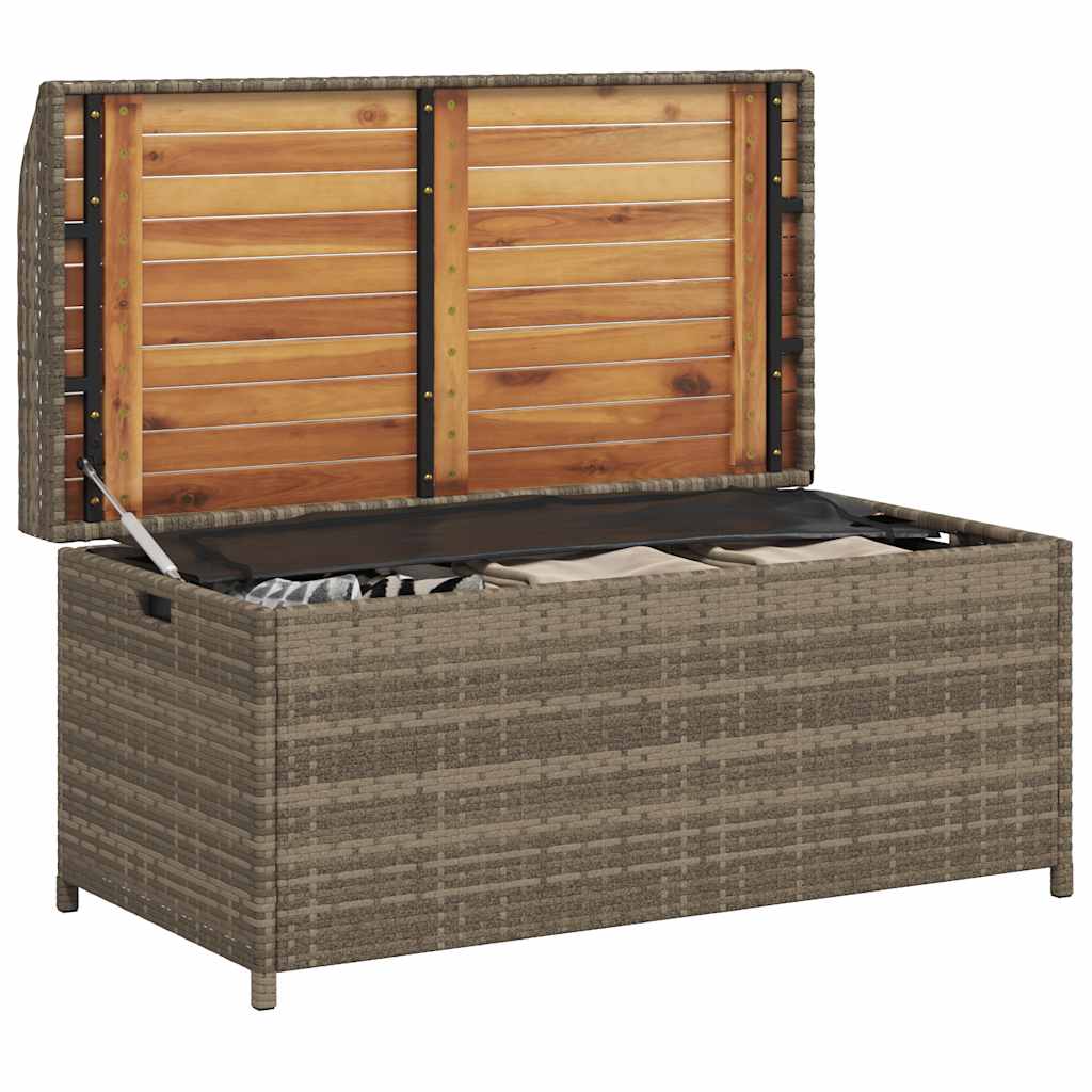 Bank mit Stauraum Grau 100x50x52 cm Poly Rattan Akazienholz