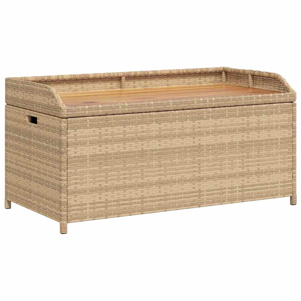 Bank mit Stauraum Beige 100x50x52 cm Poly Rattan Akazienholz