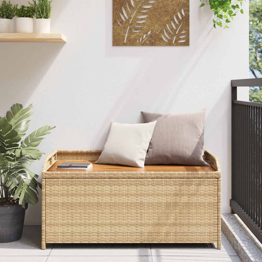 Bank mit Stauraum Beige 100x50x52 cm Poly Rattan Akazienholz