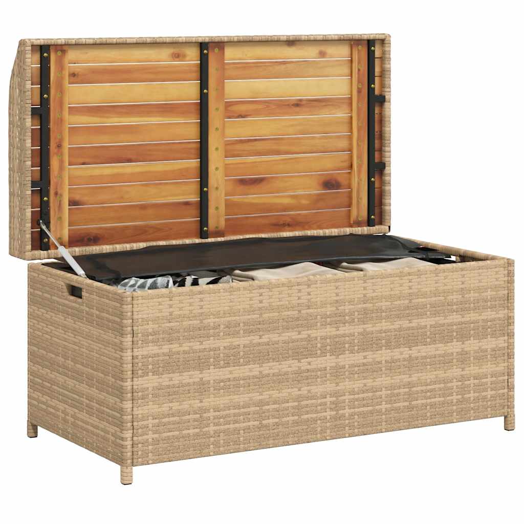 Bank mit Stauraum Beige 100x50x52 cm Poly Rattan Akazienholz