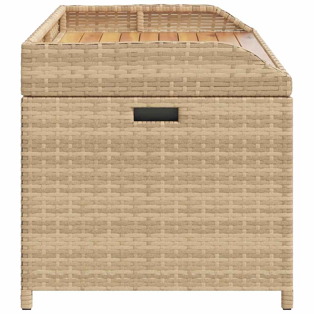 Bank mit Stauraum Beige 100x50x52 cm Poly Rattan Akazienholz