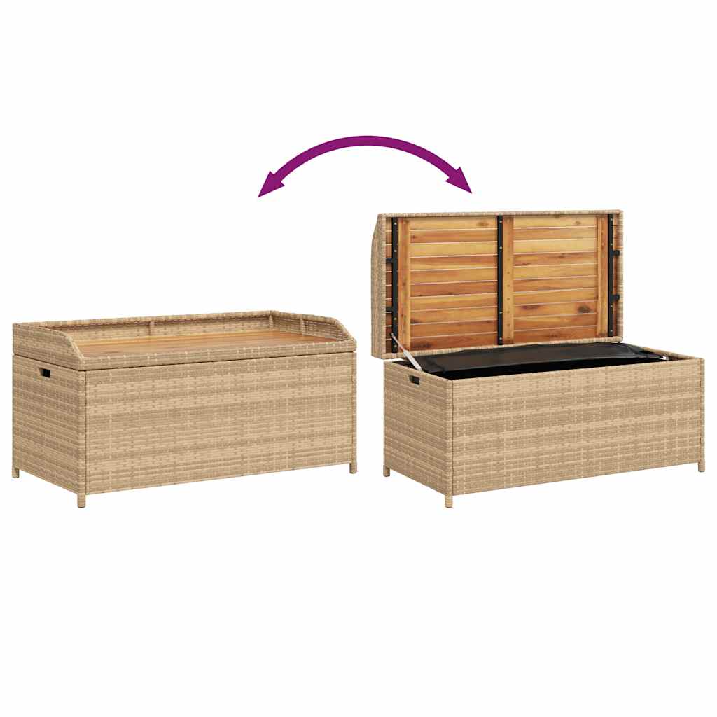Bank mit Stauraum Beige 100x50x52 cm Poly Rattan Akazienholz