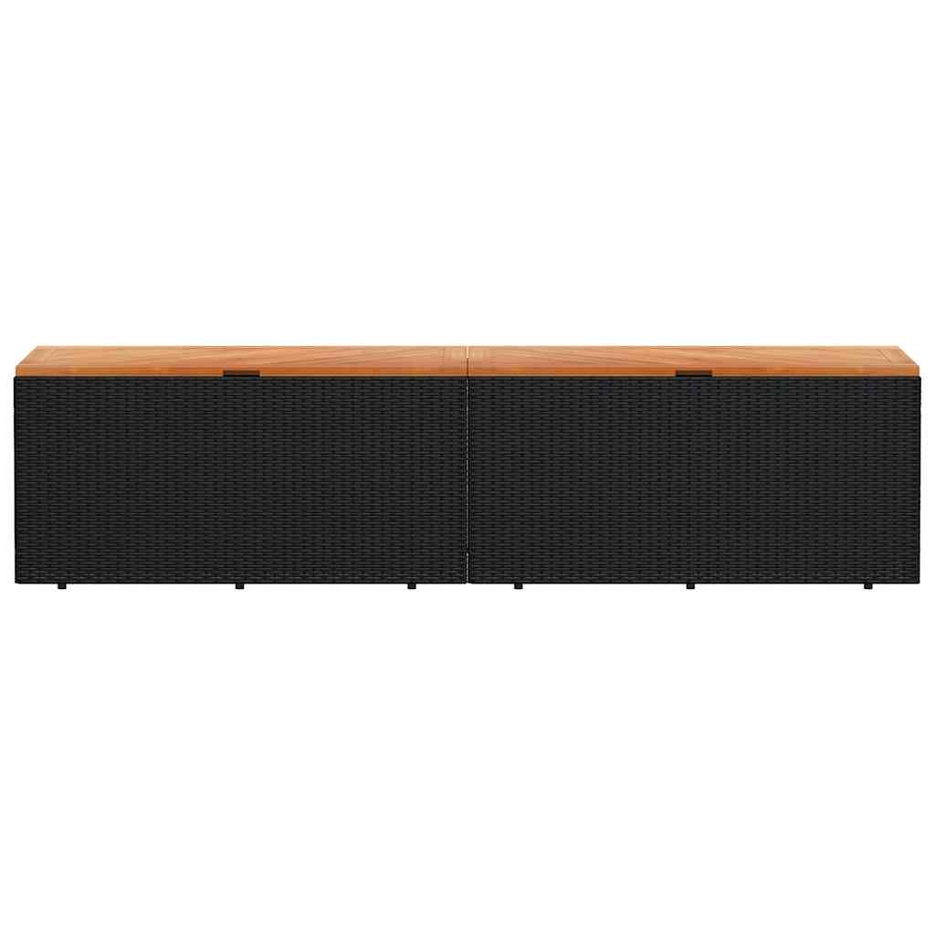 Gartentruhe Schwarz 220x50x54 cm Poly Rattan Akazienholz