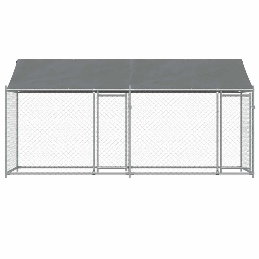 Hundezwinger mit Dach und Türen Grau 4x2x2 m Verzinkter Stahl
