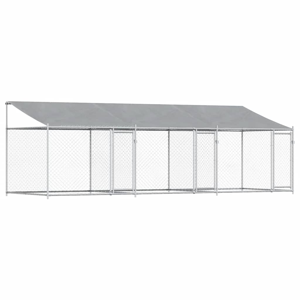 Hundezwinger mit Dach und Türen Grau 6x2x2 m Verzinkter Stahl
