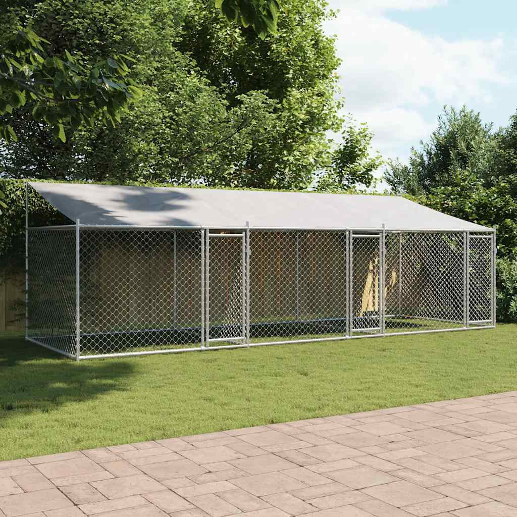 Hundezwinger mit Dach und Türen Grau 6x2x2 m Verzinkter Stahl