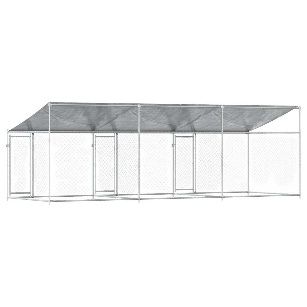 Hundezwinger mit Dach und Türen Grau 6x2x2 m Verzinkter Stahl