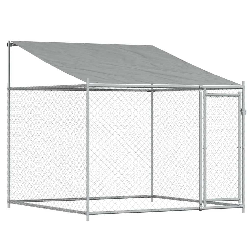 Hundezwinger mit Dach und Türen Grau 6x2x2 m Verzinkter Stahl