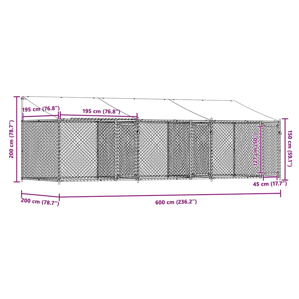 Hundezwinger mit Dach und Türen Grau 6x2x2 m Verzinkter Stahl