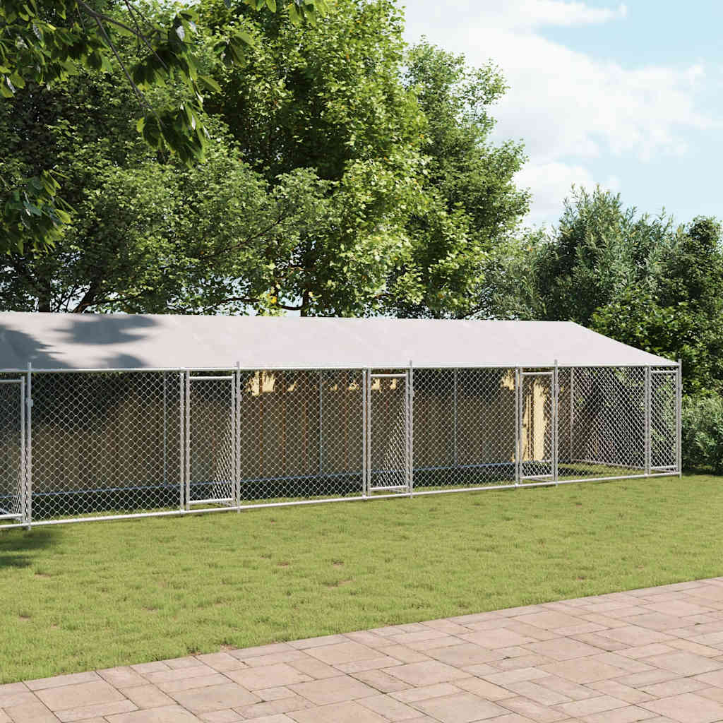 Hundezwinger mit Dach und Türen Grau 10x2x2 m Verzinkter Stahl