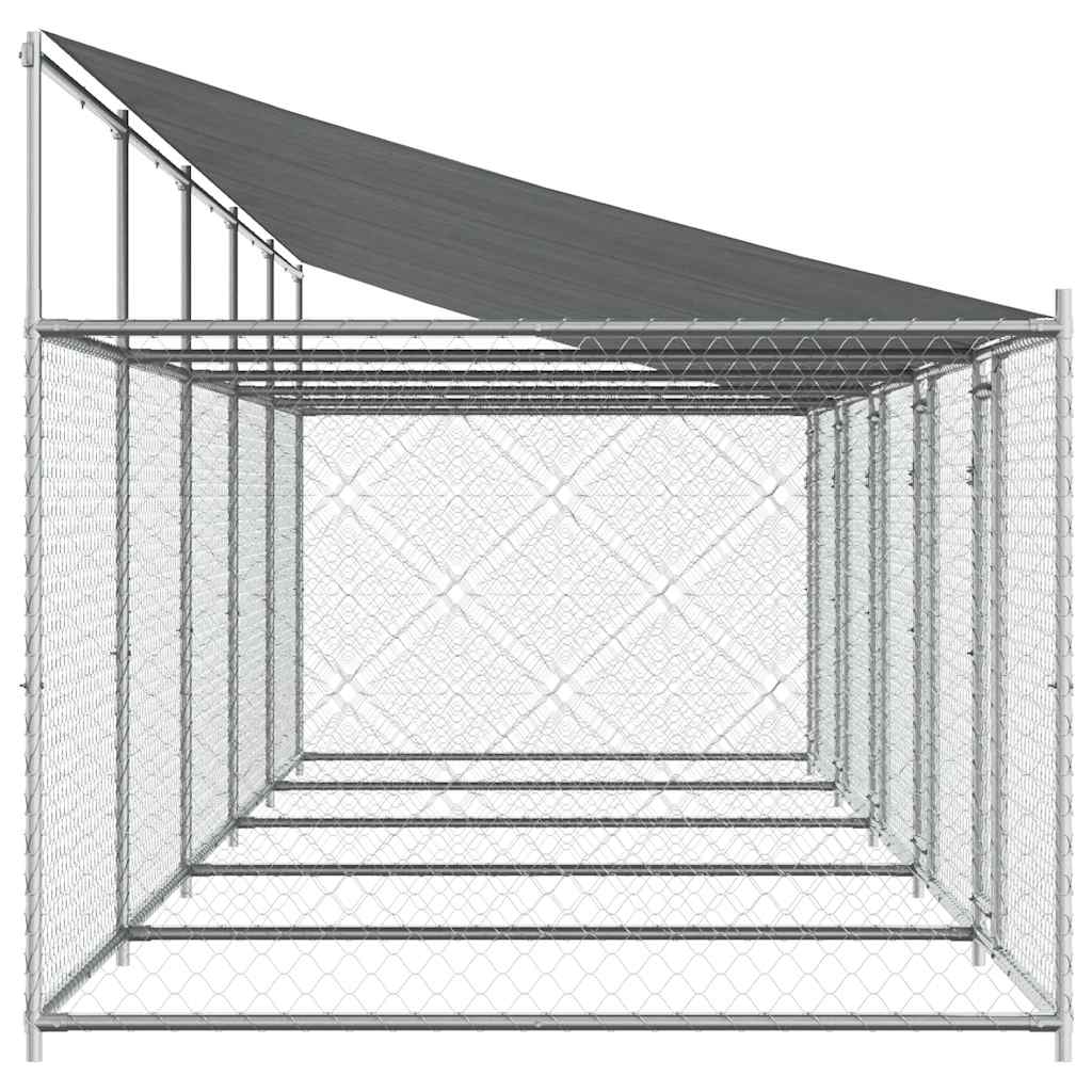 Hundezwinger mit Dach und Türen Grau 10x2x2 m Verzinkter Stahl