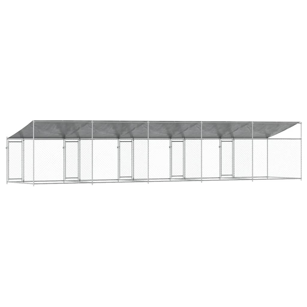 Hundezwinger mit Dach und Türen Grau 10x2x2 m Verzinkter Stahl