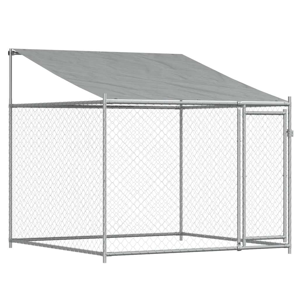 Hundezwinger mit Dach und Türen Grau 10x2x2 m Verzinkter Stahl