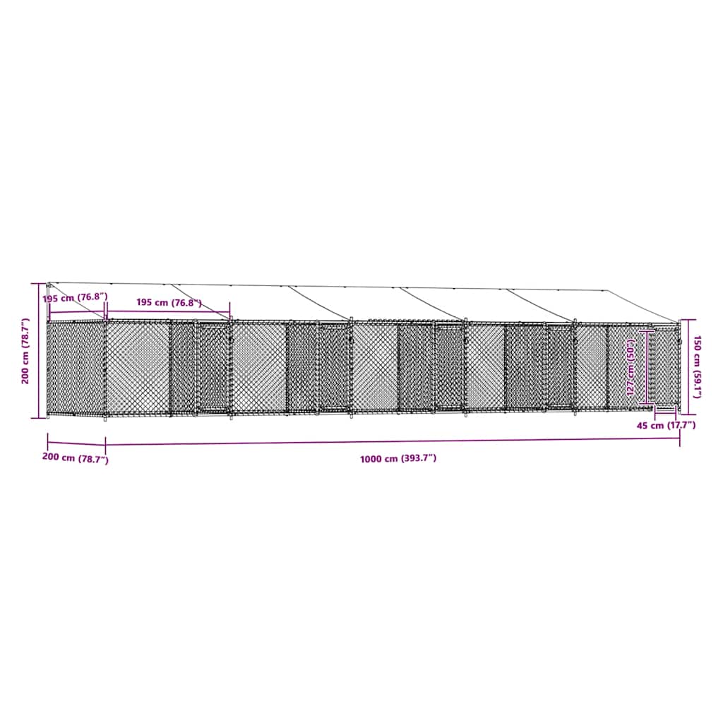 Hundezwinger mit Dach und Türen Grau 10x2x2 m Verzinkter Stahl