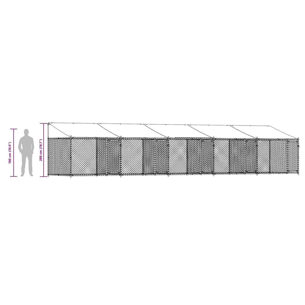 Hundezwinger mit Dach und Türen Grau 10x2x2 m Verzinkter Stahl