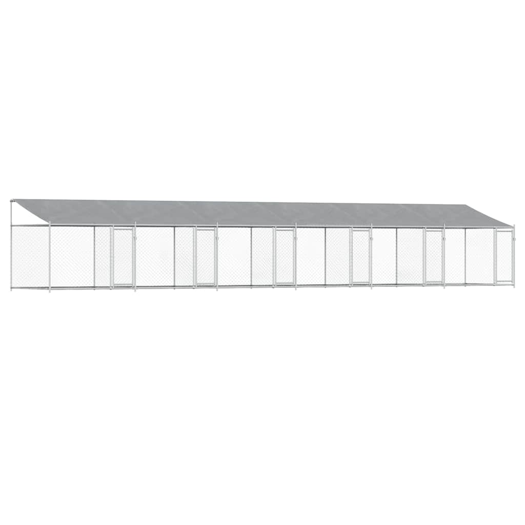 Hundezwinger mit Dach und Türen Grau 12x2x2 m Verzinkter Stahl