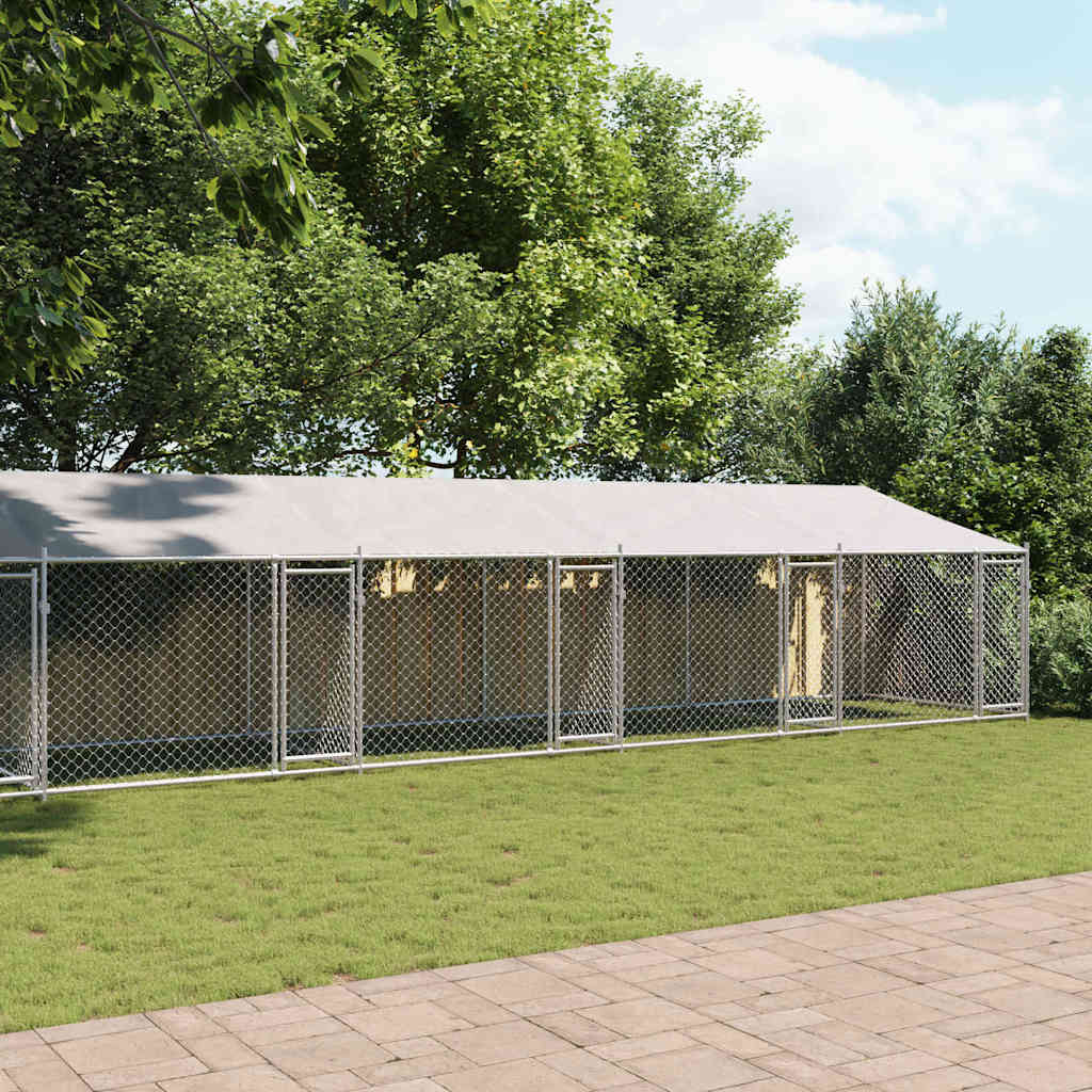 Hundezwinger mit Dach und Türen Grau 12x2x2 m Verzinkter Stahl