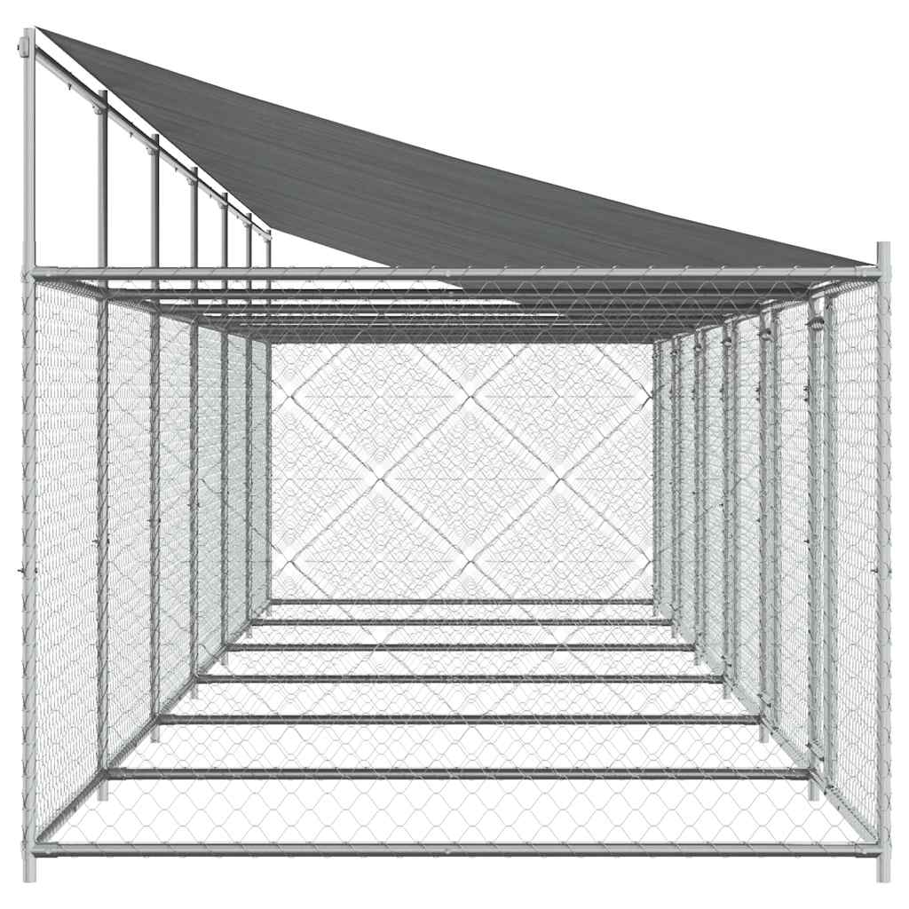 Hundezwinger mit Dach und Türen Grau 12x2x2 m Verzinkter Stahl
