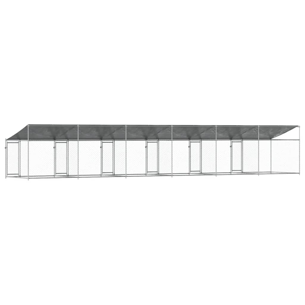 Hundezwinger mit Dach und Türen Grau 12x2x2 m Verzinkter Stahl