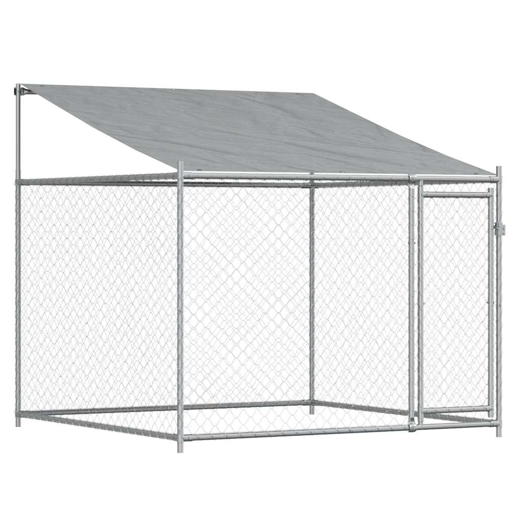 Hundezwinger mit Dach und Türen Grau 12x2x2 m Verzinkter Stahl