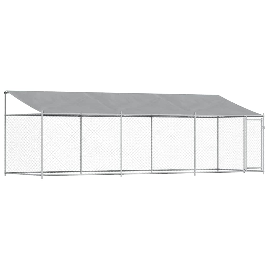 Hundezwinger mit Dach und Tür Grau 6x2x2 m Verzinkter Stahl