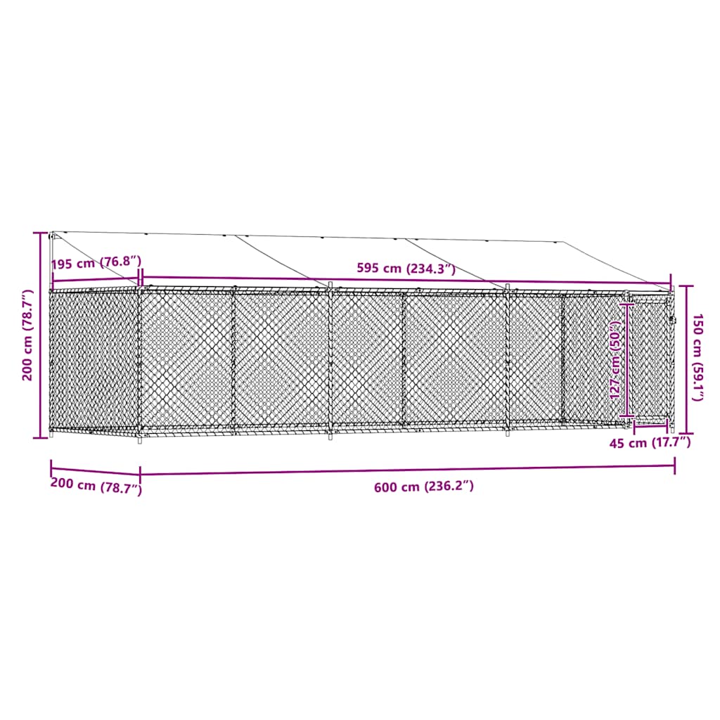 Hundezwinger mit Dach und Tür Grau 6x2x2 m Verzinkter Stahl