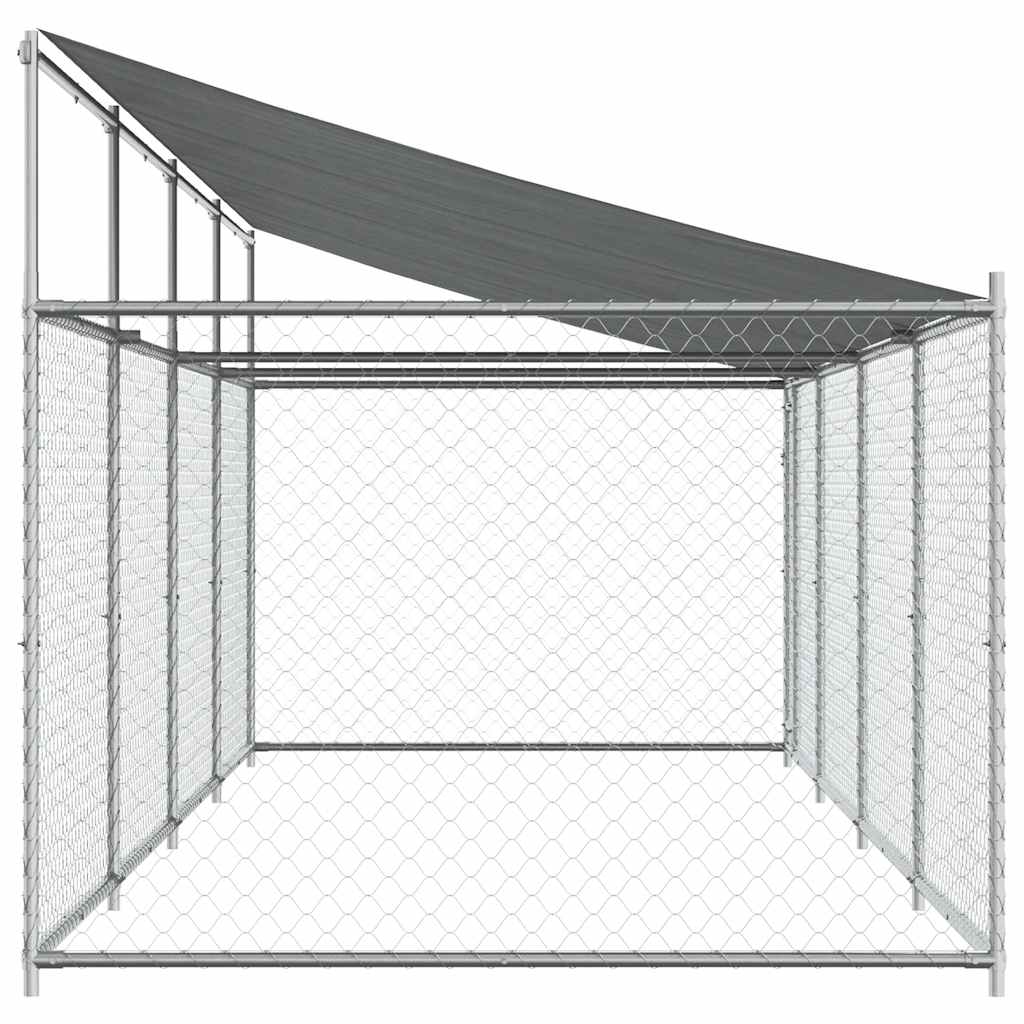 Hundezwinger mit Dach und Tür Grau 8x2x2 m Verzinkter Stahl