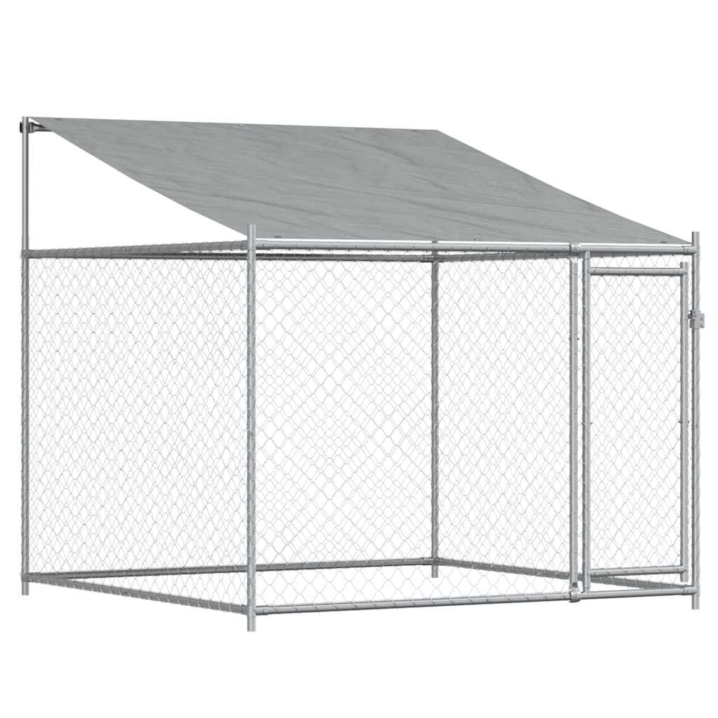 Hundezwinger mit Dach und Tür Grau 8x2x2 m Verzinkter Stahl