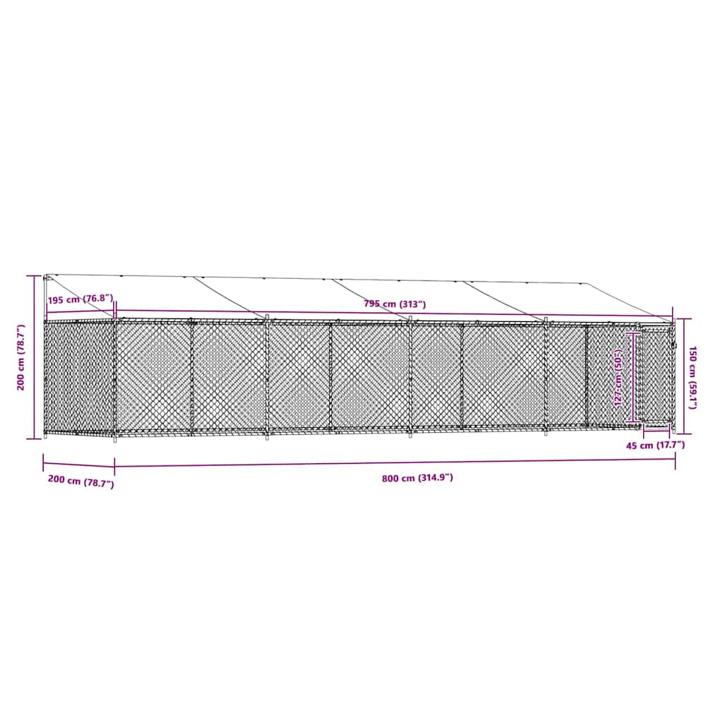 Hundezwinger mit Dach und Tür Grau 8x2x2 m Verzinkter Stahl