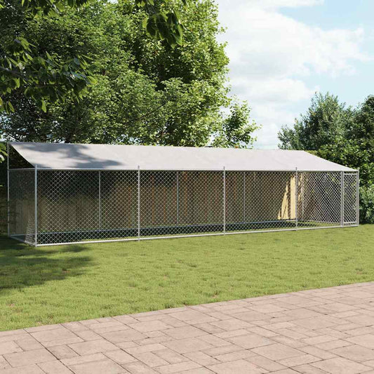 Hundezwinger mit Dach und Tür Grau 8x2x2 m Verzinkter Stahl