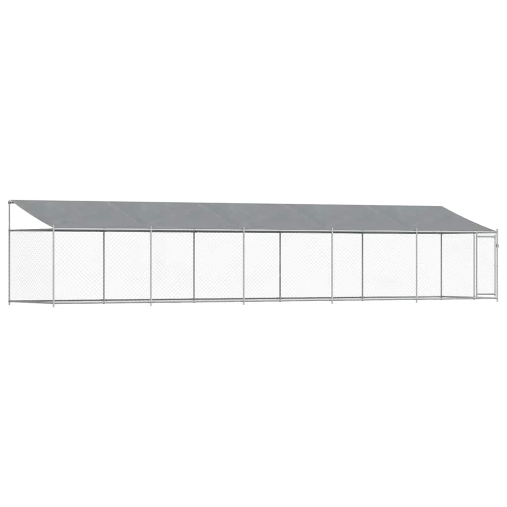 Hundezwinger mit Dach und Tür Grau 10x2x2 m Verzinkter Stahl