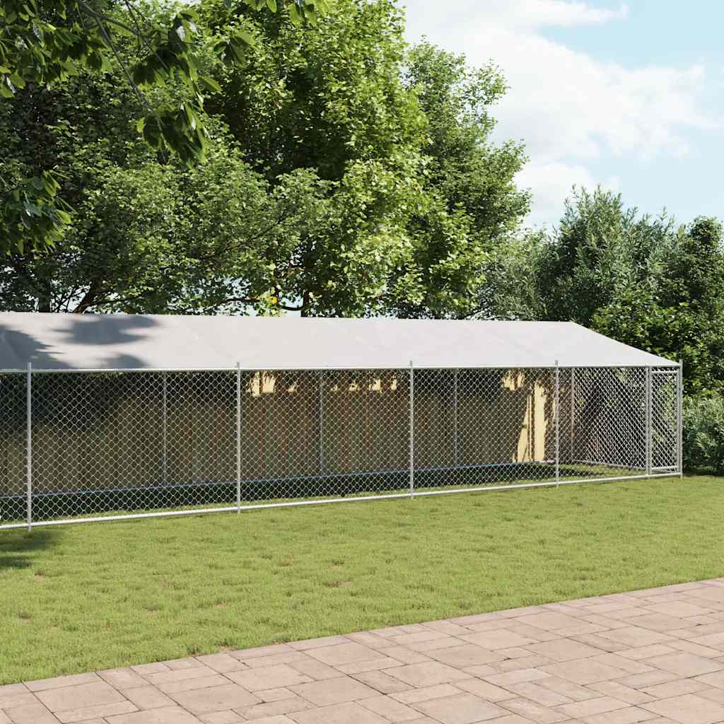 Hundezwinger mit Dach und Tür Grau 10x2x2 m Verzinkter Stahl