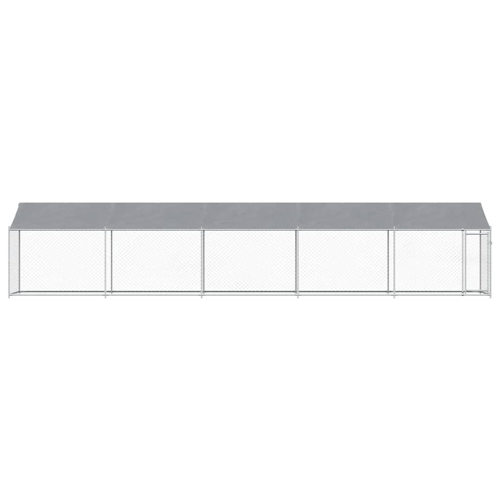 Hundezwinger mit Dach und Tür Grau 10x2x2 m Verzinkter Stahl