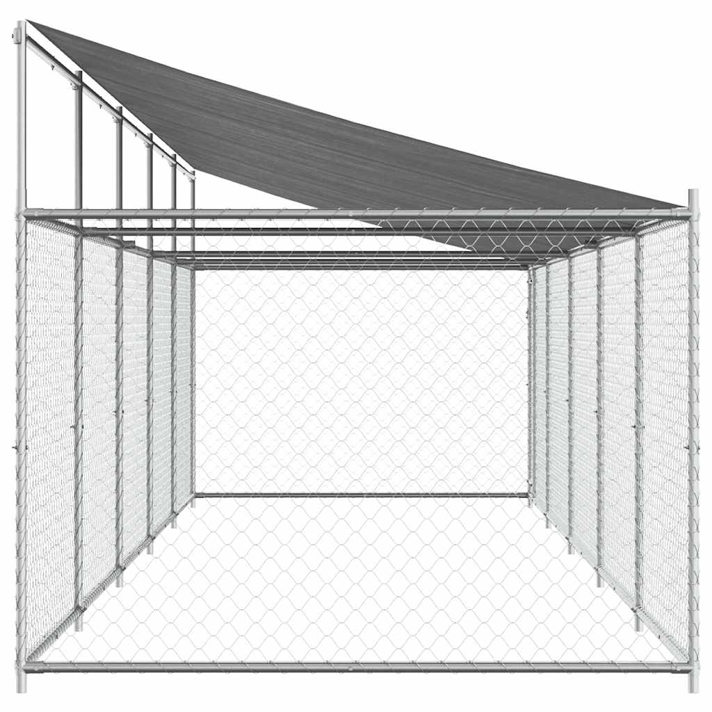 Hundezwinger mit Dach und Tür Grau 10x2x2 m Verzinkter Stahl