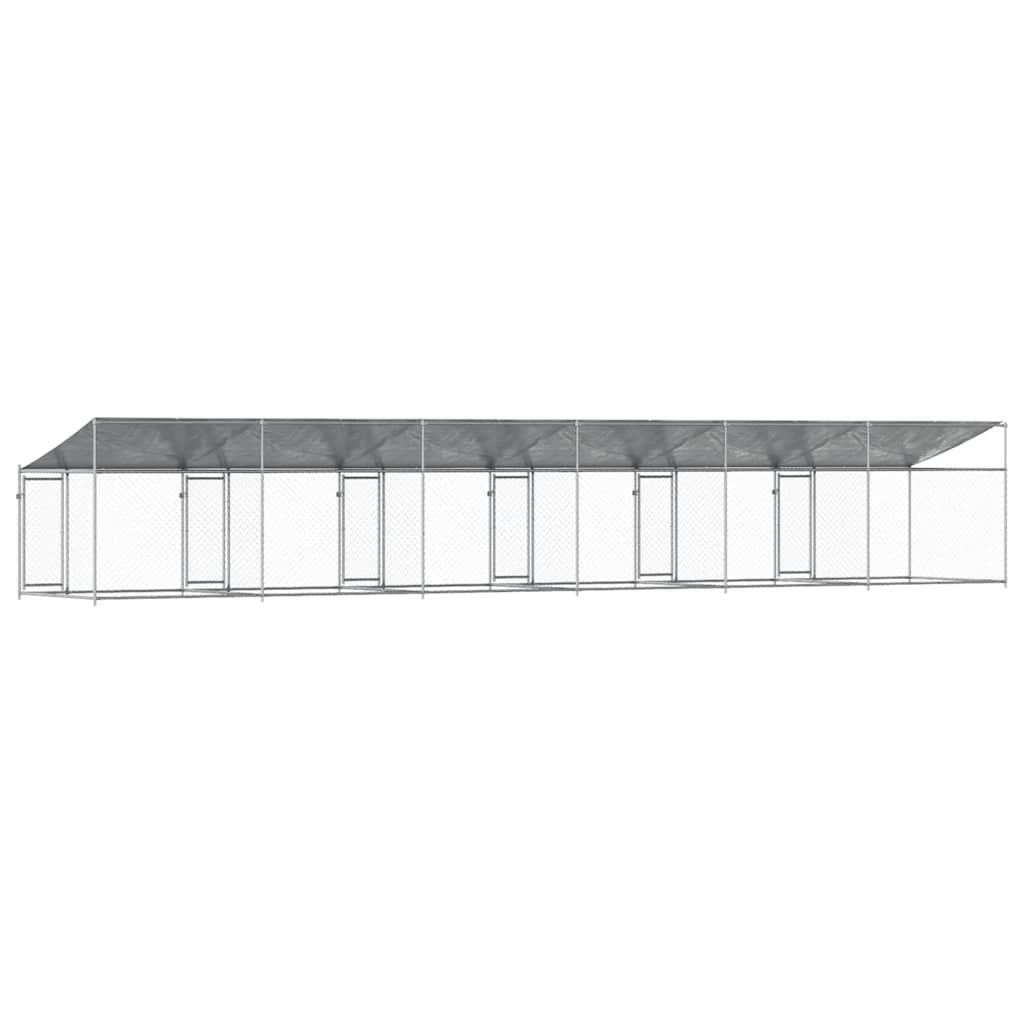 Hundezwinger mit Dach und Tür Grau 10x2x2 m Verzinkter Stahl