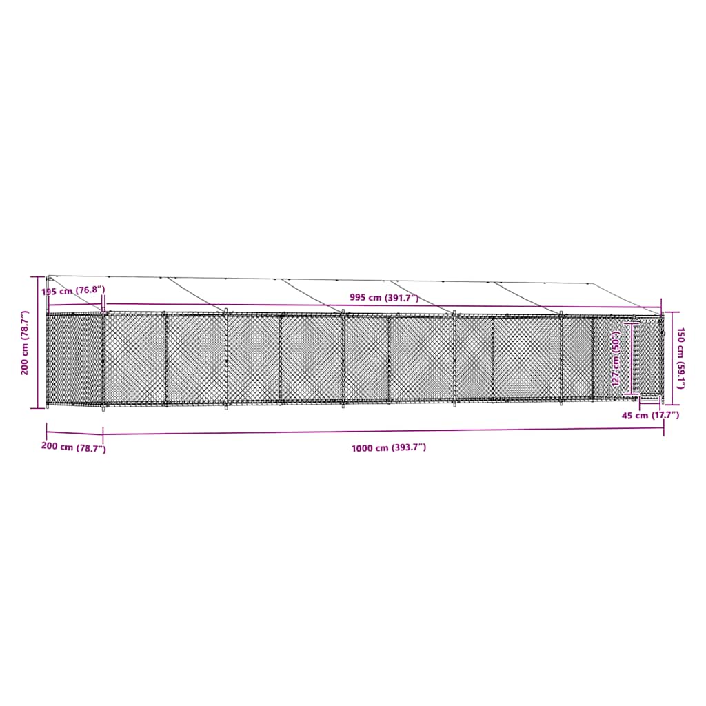 Hundezwinger mit Dach und Tür Grau 10x2x2 m Verzinkter Stahl