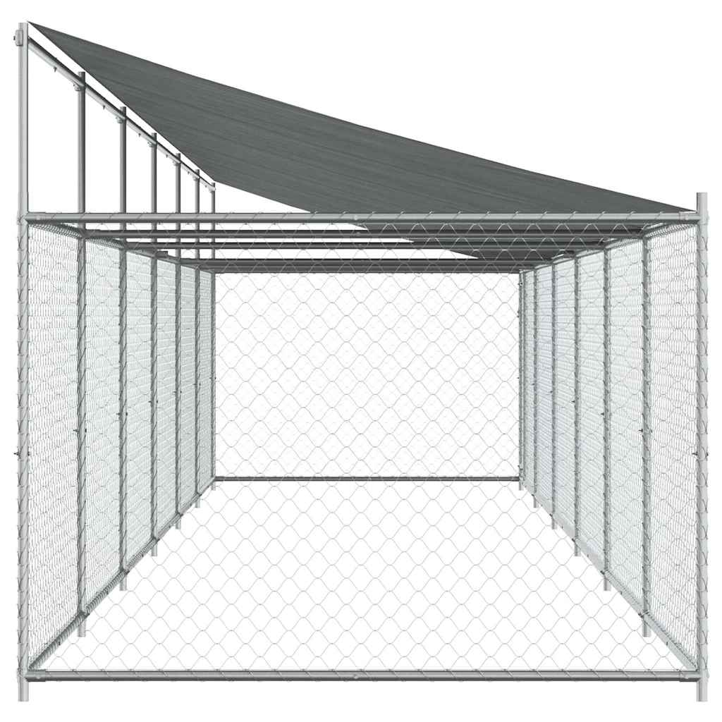 Hundezwinger mit Dach und Tür Grau 12x2x2 m Verzinkter Stahl