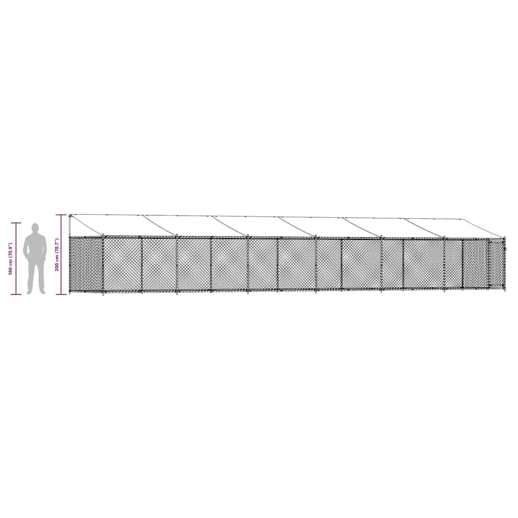 Hundezwinger mit Dach und Tür Grau 12x2x2 m Verzinkter Stahl