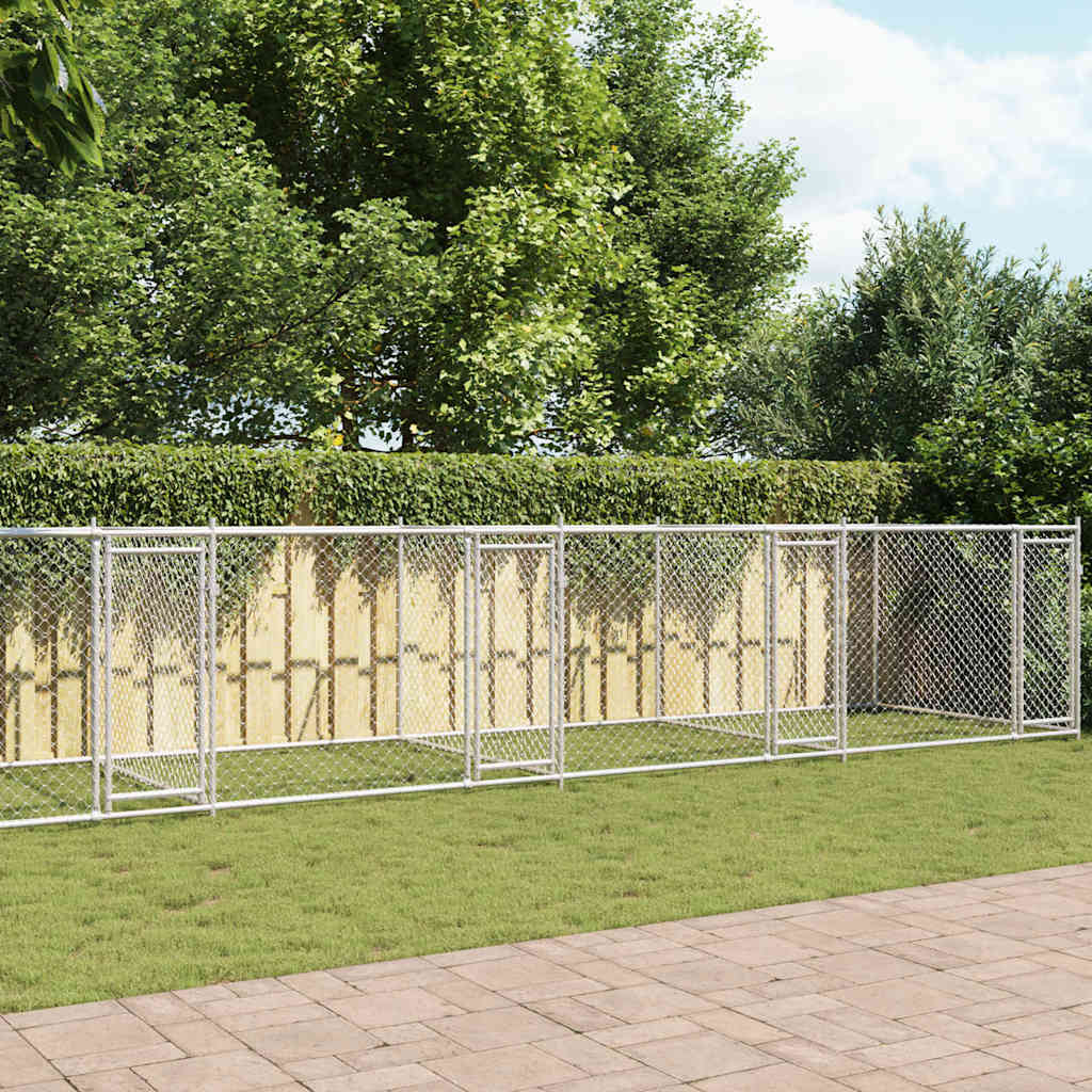 Hundezwinger mit Türen Grau 12x2x1,5 m Verzinkter Stahl