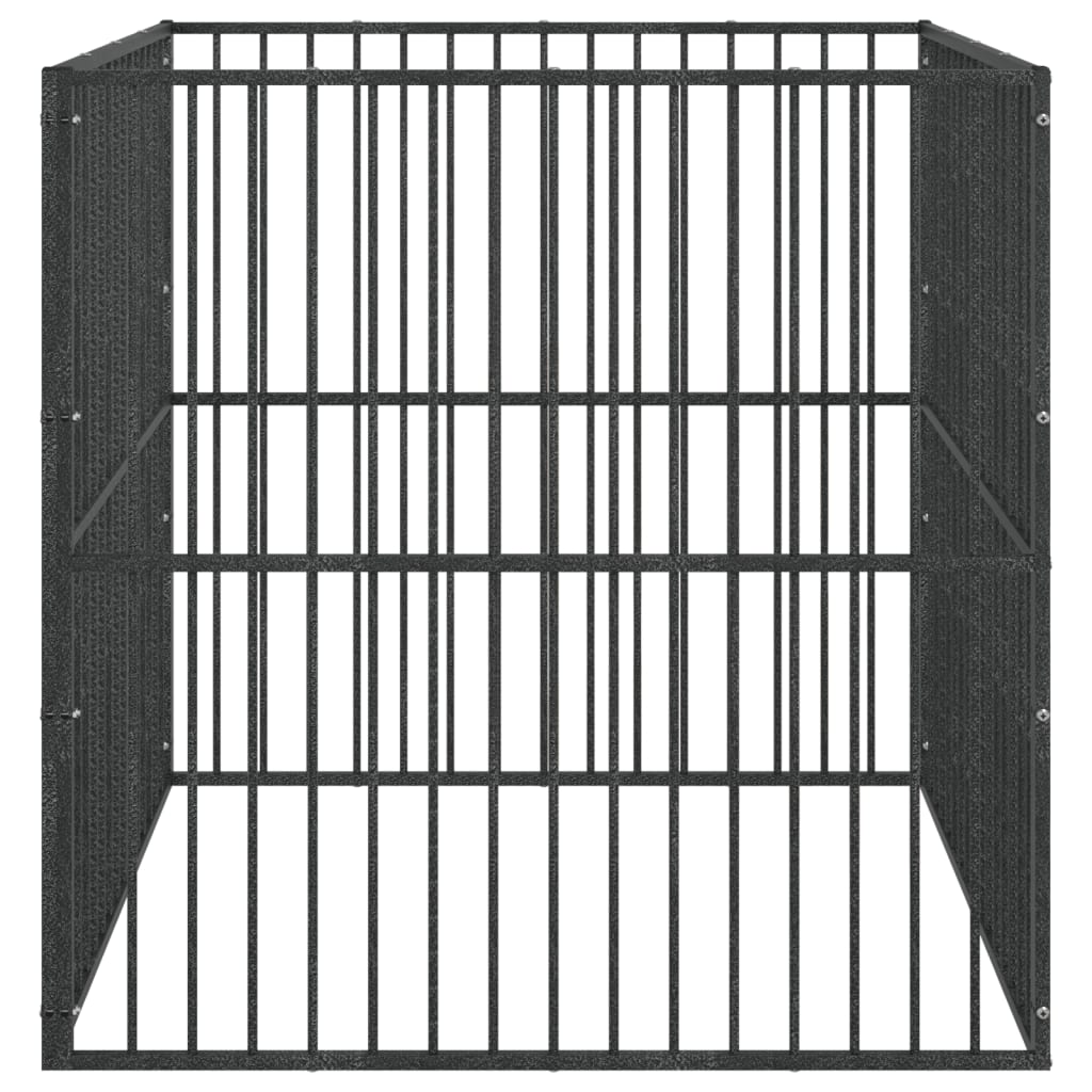 Hundelaufstall 4-tlg. Schwarz Verzinkter Stahl